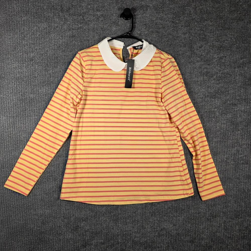 Allegra K Women Medium NWT Striped Peter‎ Pan Collar Long Sleeve Top